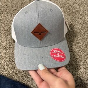 Kimes Ranch Gray and White Snapback Hat with Leather Patch